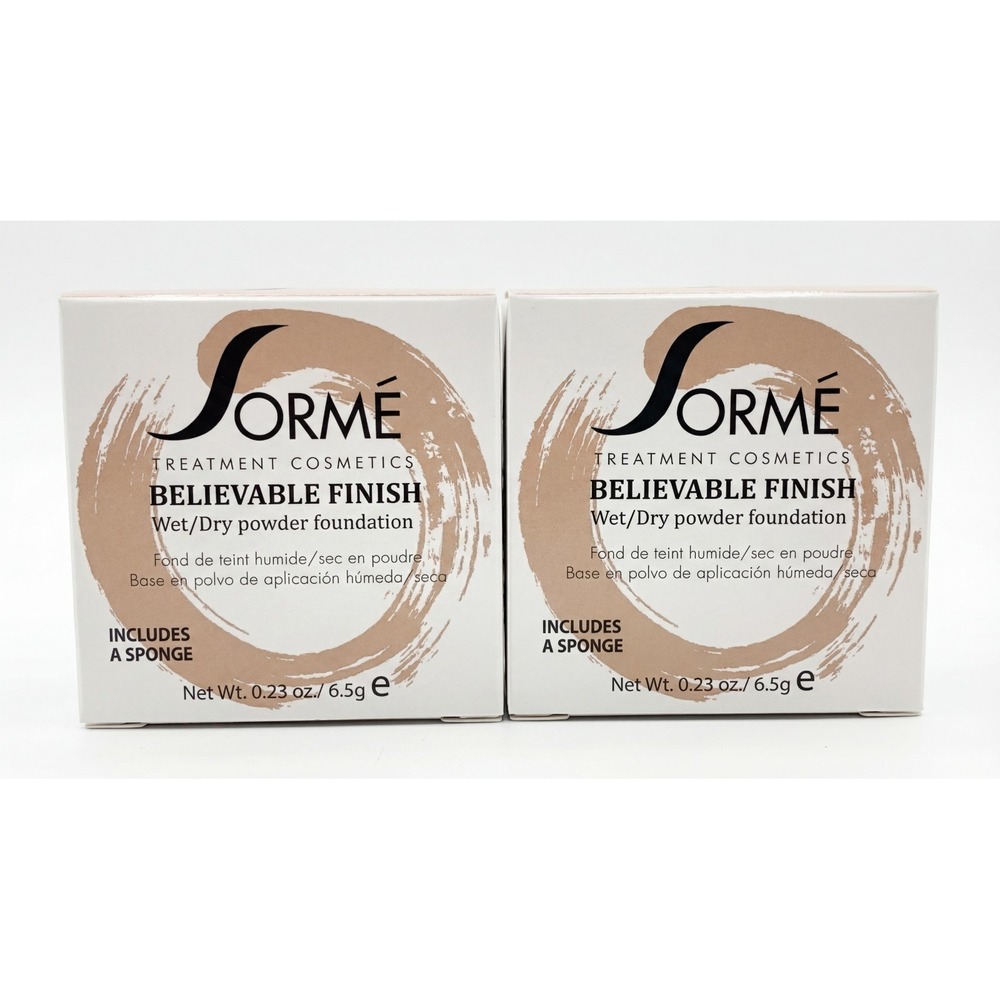 2X Sorme Believable Finish Wet/Dry Powder Foundation Rosy Beige 411 , 0.23 oz Ea